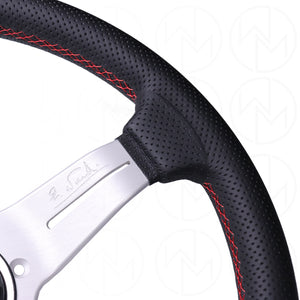 Nardi Sport Rally Deep Corn Steering Wheel - 330mm Perforated Leather w/Silver Spokes and Red Stitch