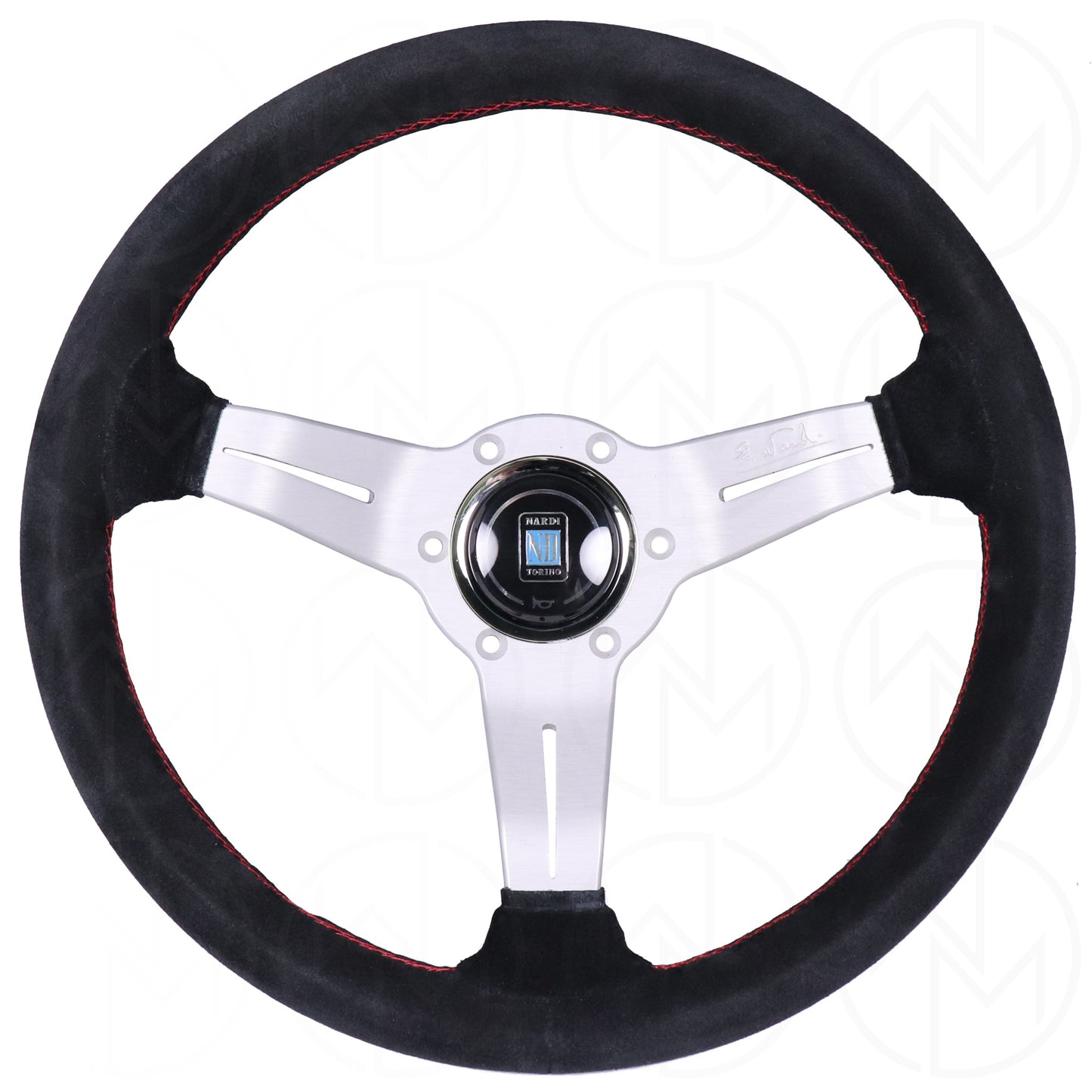 Nardi Sport Rally Deep Corn Steering Wheel - 330mm Suede w/Silver Spokes and Red Stitch