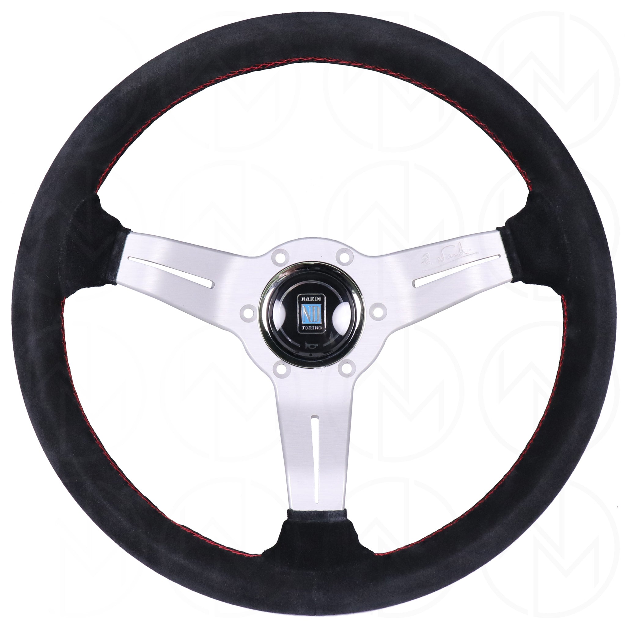 Nardi Sport Rally Deep Corn Steering Wheel - 330mm Suede w/Silver Spokes and Red Stitch