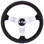 Nardi Sport Rally Deep Corn Steering Wheel - 330mm Suede w/Silver Spokes and Red Stitch