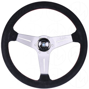 Nardi Sport Rally Deep Corn Steering Wheel - 350mm Suede w/Silver Spokes and Red Stitch