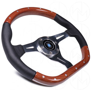 Nardi Kallista Wood Steering Wheel - 350mm Combo Wood & Leather w/Polished Spokes