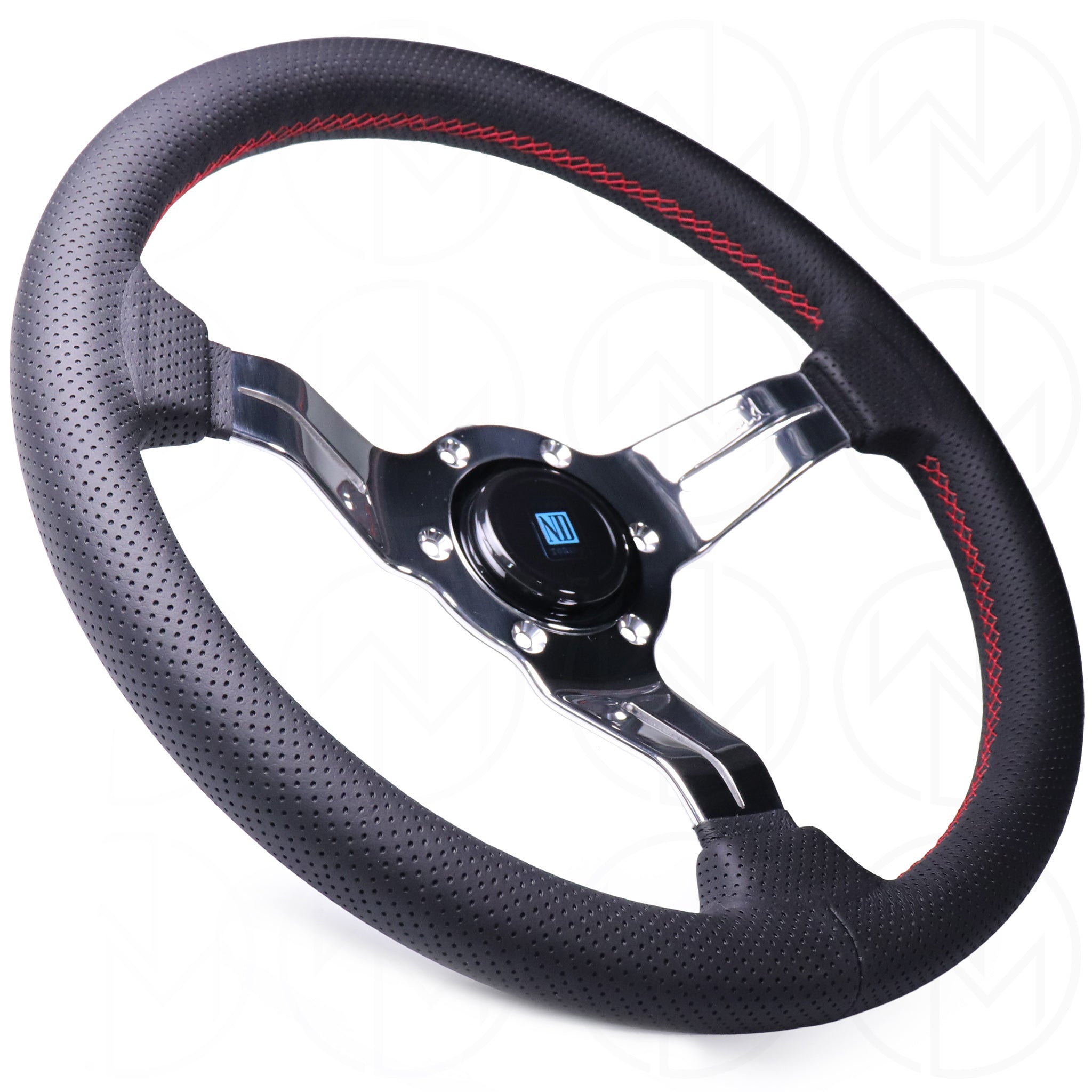 Nardi Deep Corn Steering Wheel - 330mm Perforated w/ Polished Spokes & Red Stitch