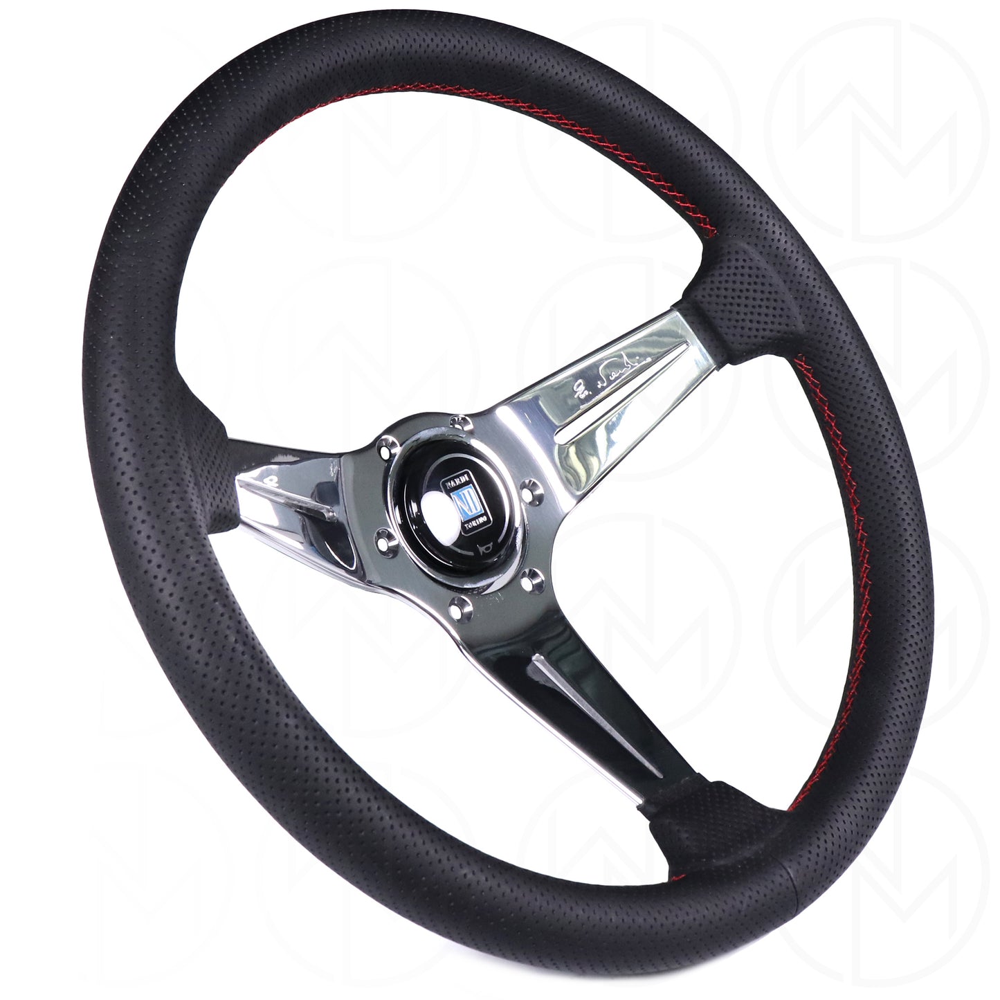 Nardi Deep Corn Steering Wheel - 350mm Perforated w/ Polished Spokes & Red Stitch