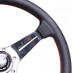 Nardi Deep Corn Steering Wheel - 350mm Perforated w/ Polished Spokes & Red Stitch