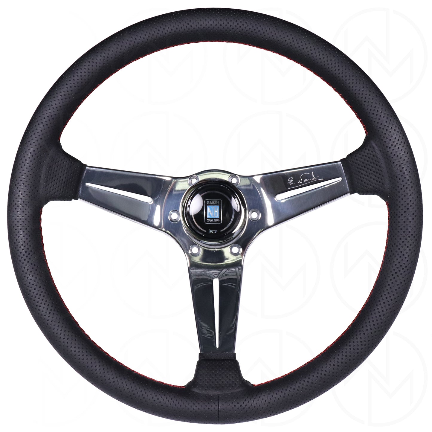 Nardi Deep Corn Steering Wheel - 350mm Perforated w/ Polished Spokes & Red Stitch