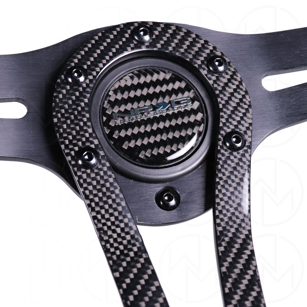 NRG Race Style Carbon Fiber Steering Wheel - 320mm Perforated Leather w/Black Stitch