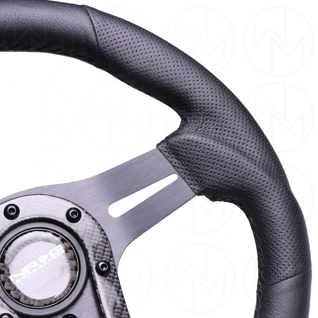 NRG Race Style Carbon Fiber Steering Wheel - 320mm Perforated Leather w/Black Stitch