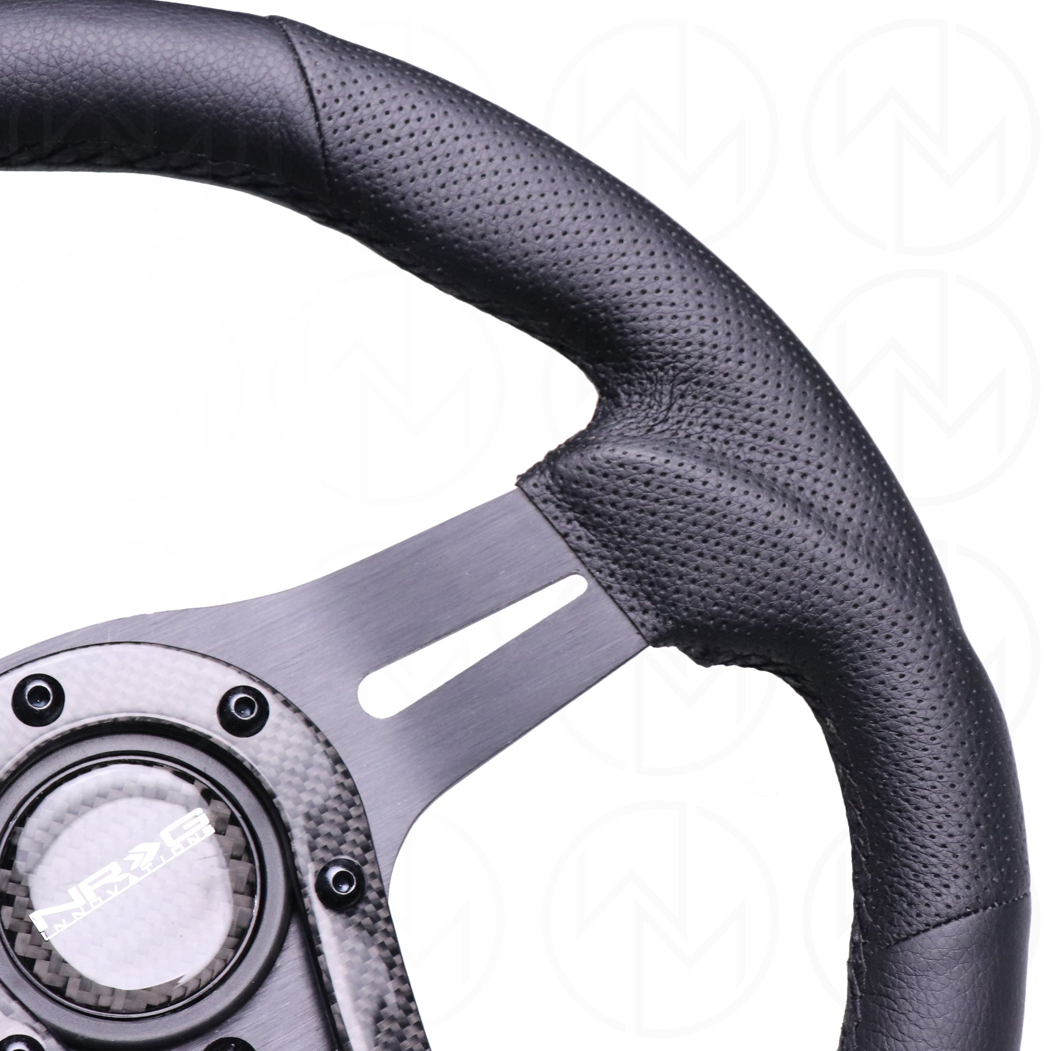 NRG Race Style Carbon Fiber Steering Wheel - 320mm Perforated Leather w/Black Stitch