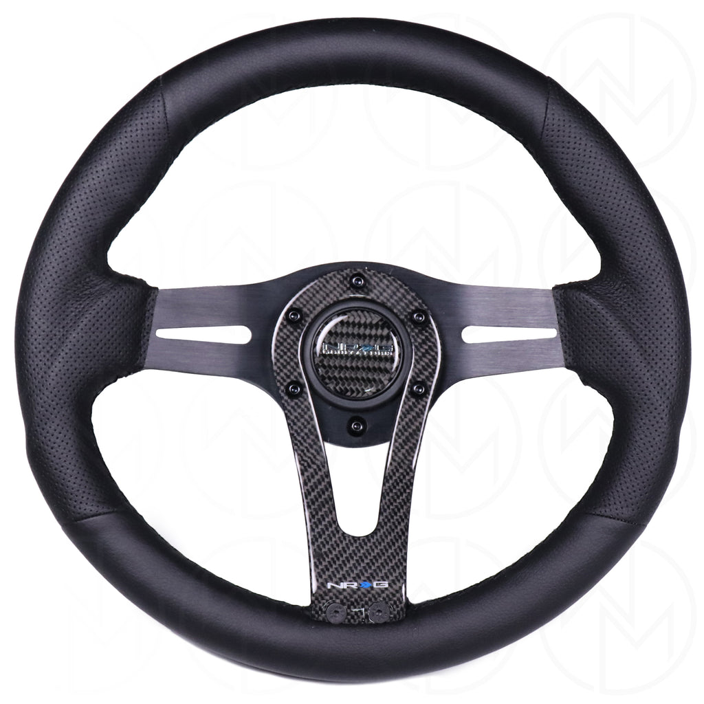 NRG Race Style Carbon Fiber Steering Wheel - 320mm Perforated Leather w/Black Stitch