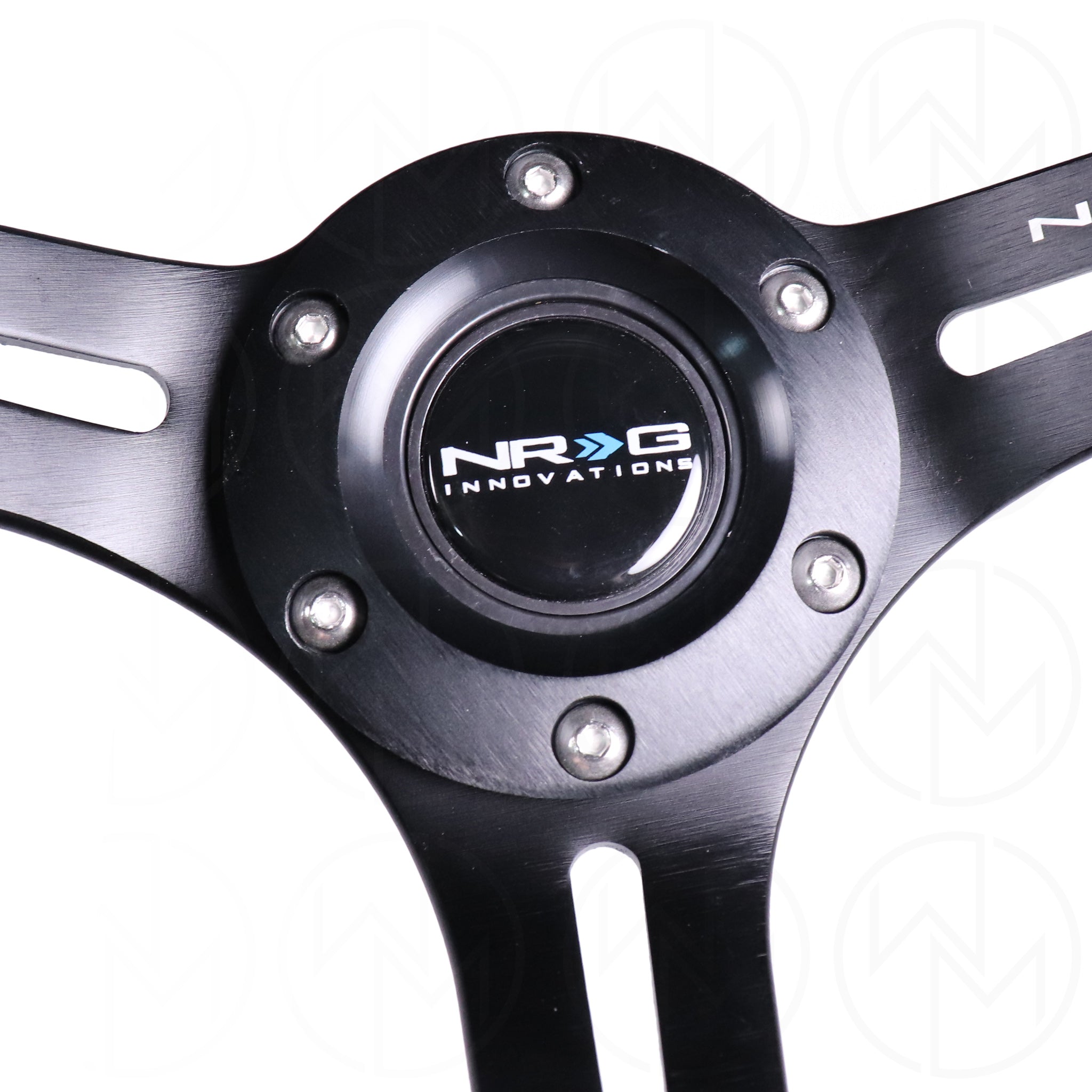 NRG Sports Steering Wheel - 350mm Leather w/Slotted Spokes & Red Stitch
