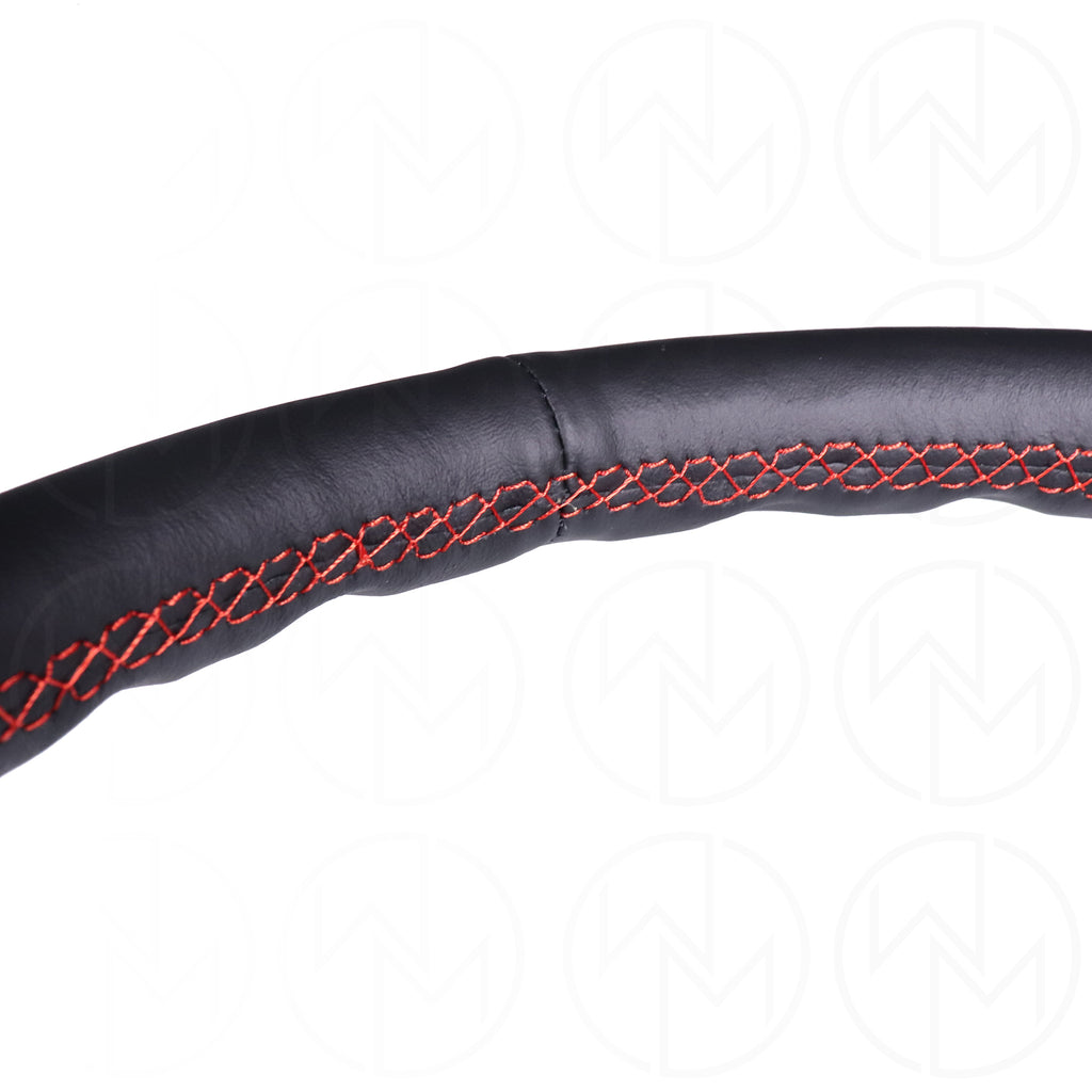 NRG Sports Steering Wheel - 350mm Leather w/Slotted Spokes & Red Stitch
