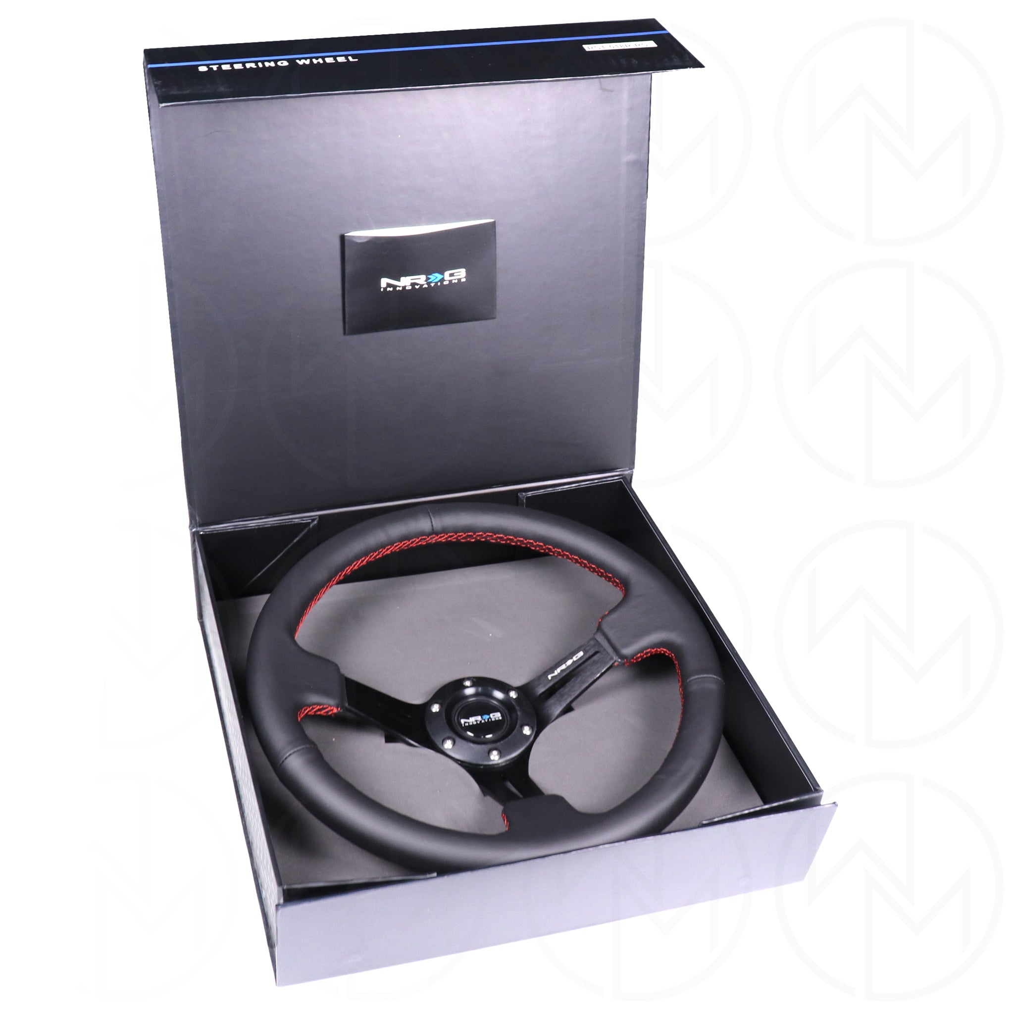 NRG Sports Steering Wheel - 350mm Leather w/Slotted Spokes & Red Stitch
