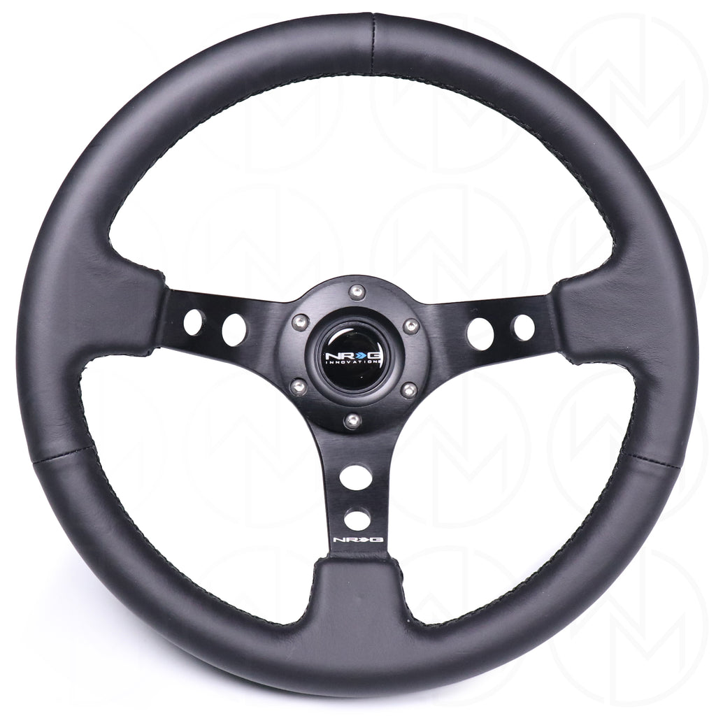 NRG Sports Steering Wheel - 350mm Leather w/Spoke Holes & Black Stitch