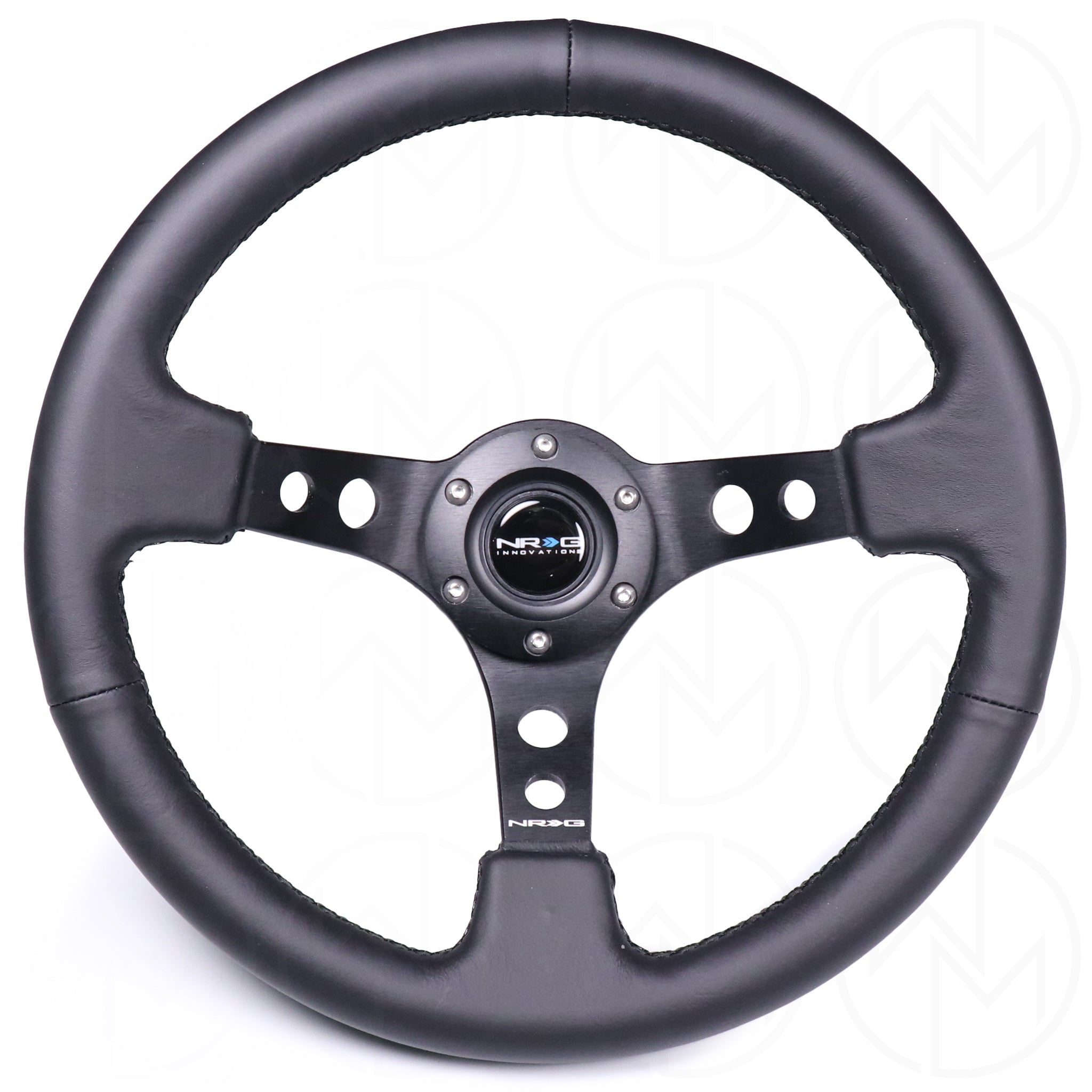 NRG Sports Steering Wheel - 350mm Leather w/Spoke Holes & Black Stitch