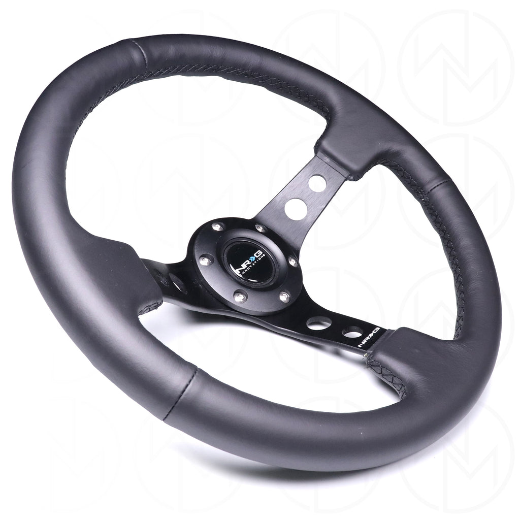 NRG Sports Steering Wheel - 350mm Leather w/Spoke Holes & Black Stitch