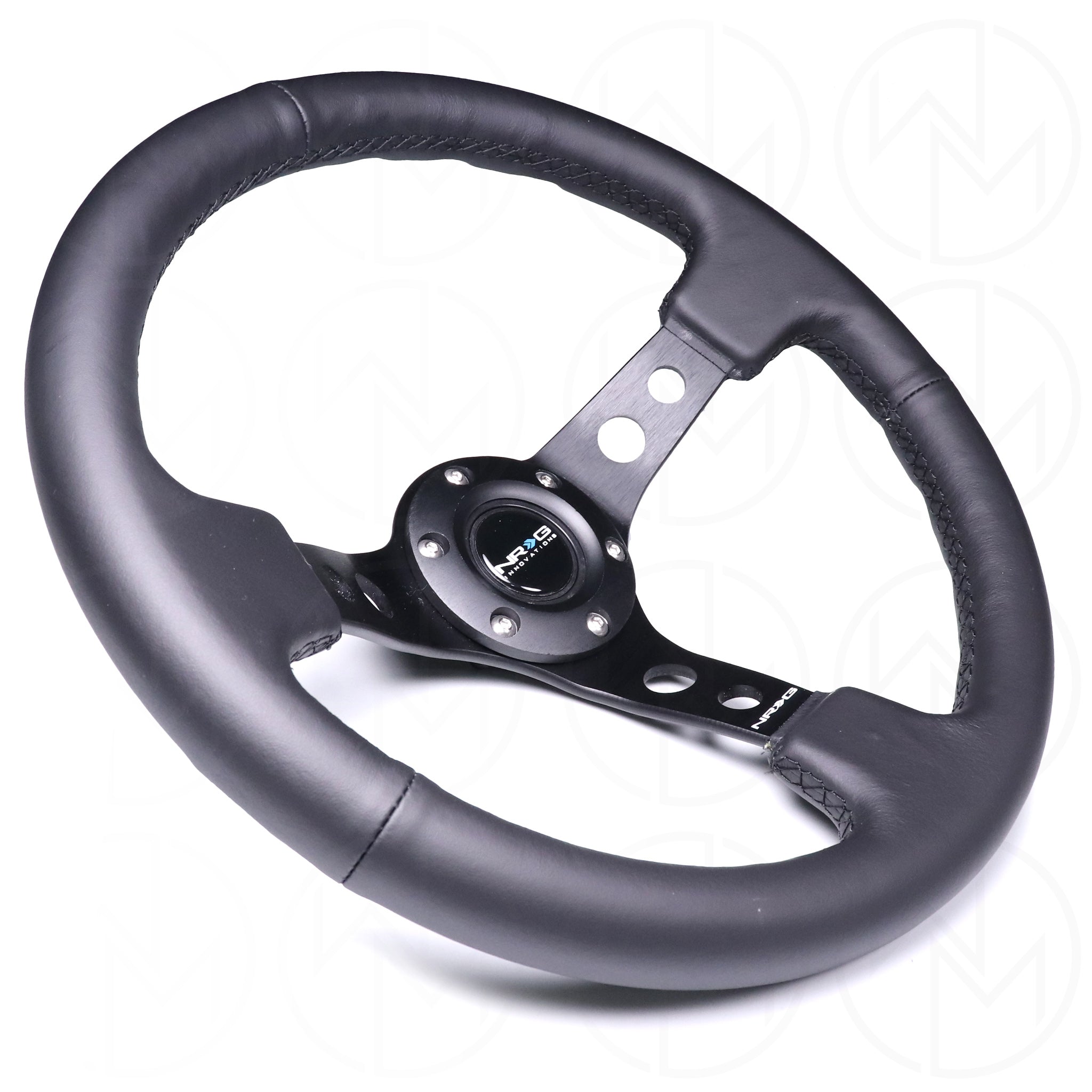 NRG Sports Steering Wheel - 350mm Leather w/Spoke Holes & Black Stitch