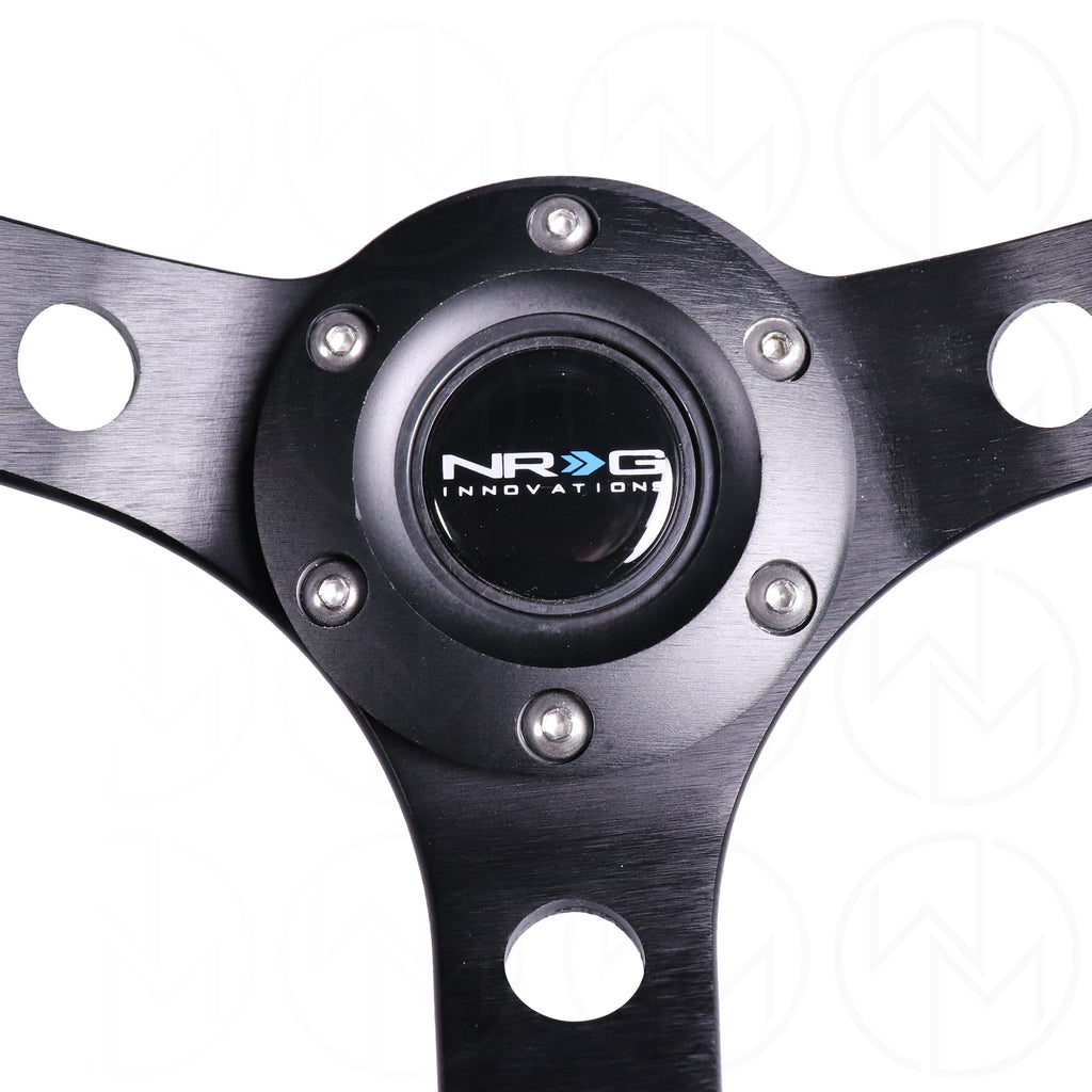 NRG Sports Steering Wheel - 350mm Leather w/Spoke Holes & Black Stitch