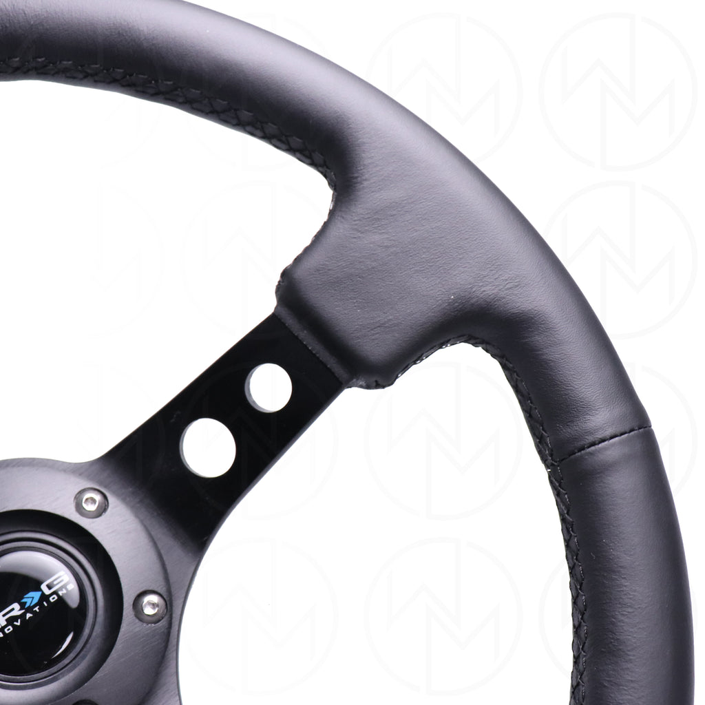 NRG Sports Steering Wheel - 350mm Leather w/Spoke Holes & Black Stitch