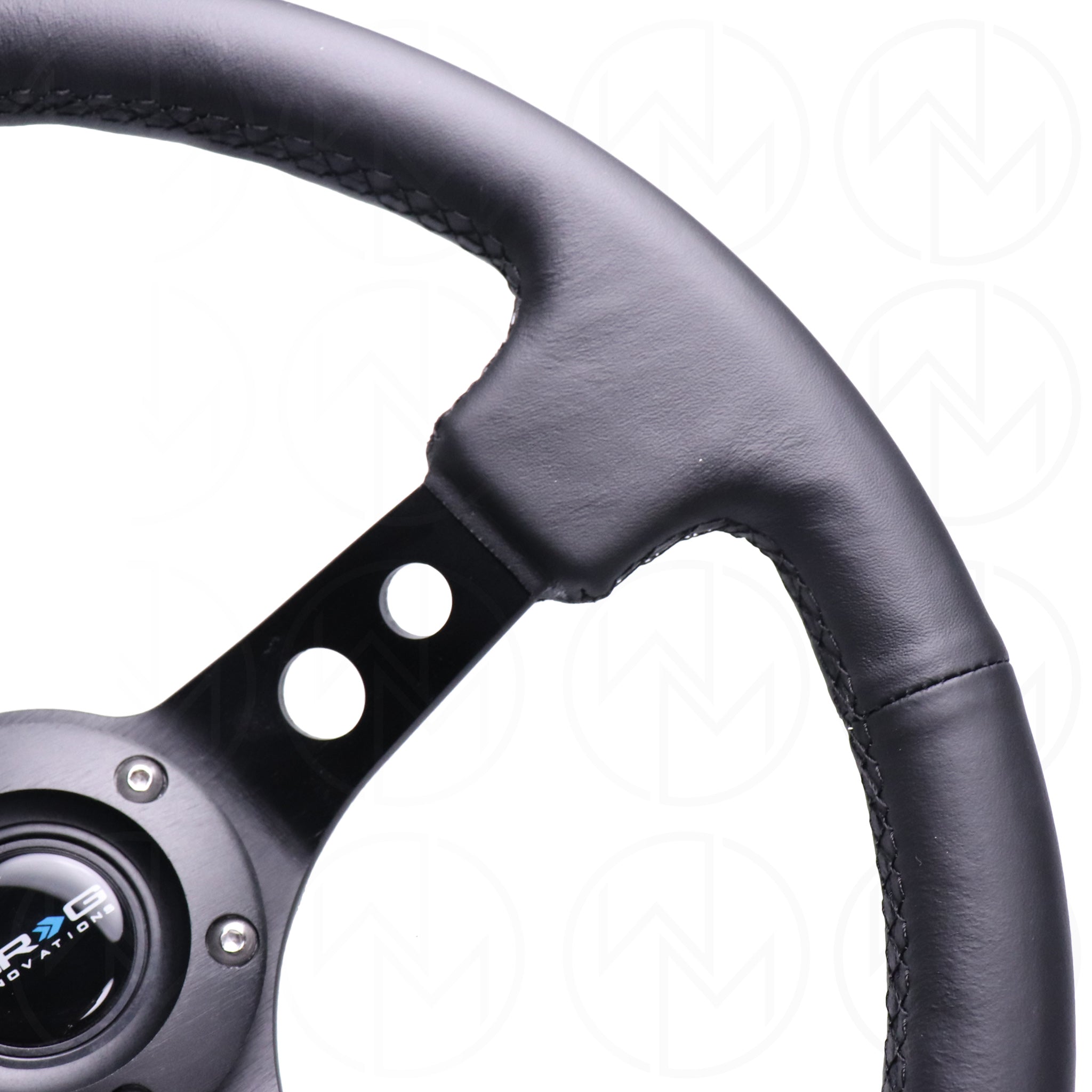 NRG Sports Steering Wheel - 350mm Leather w/Spoke Holes & Black Stitch