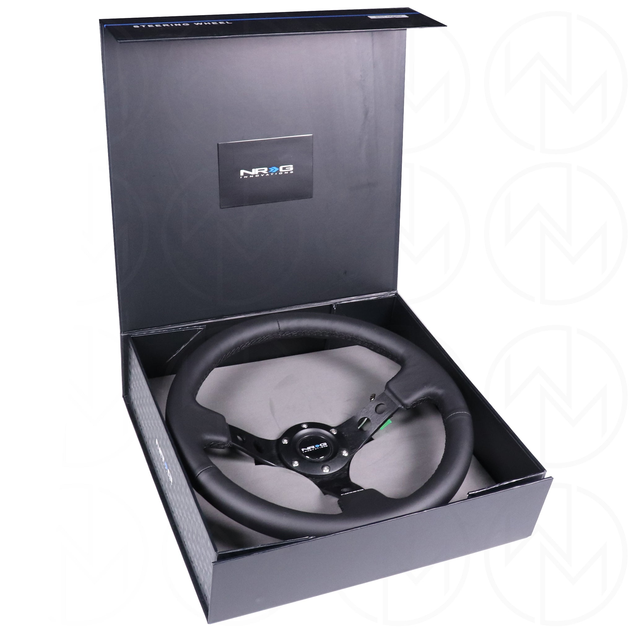 NRG Sports Steering Wheel - 350mm Leather w/Spoke Holes & Black Stitch