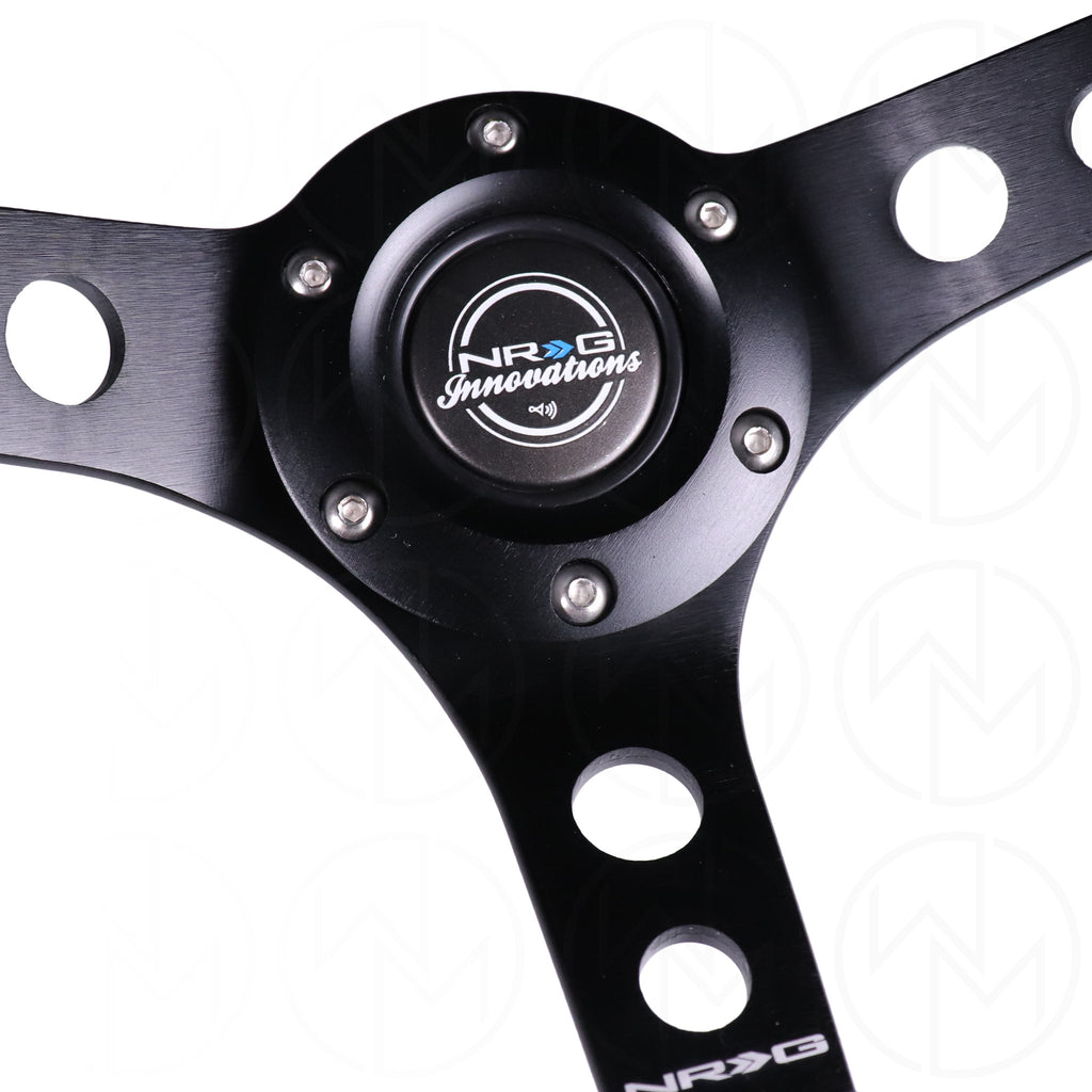 NRG Sports Steering Wheel - 350mm Leather w/Yellow Marker & Spoke Holes w/Black Stitch