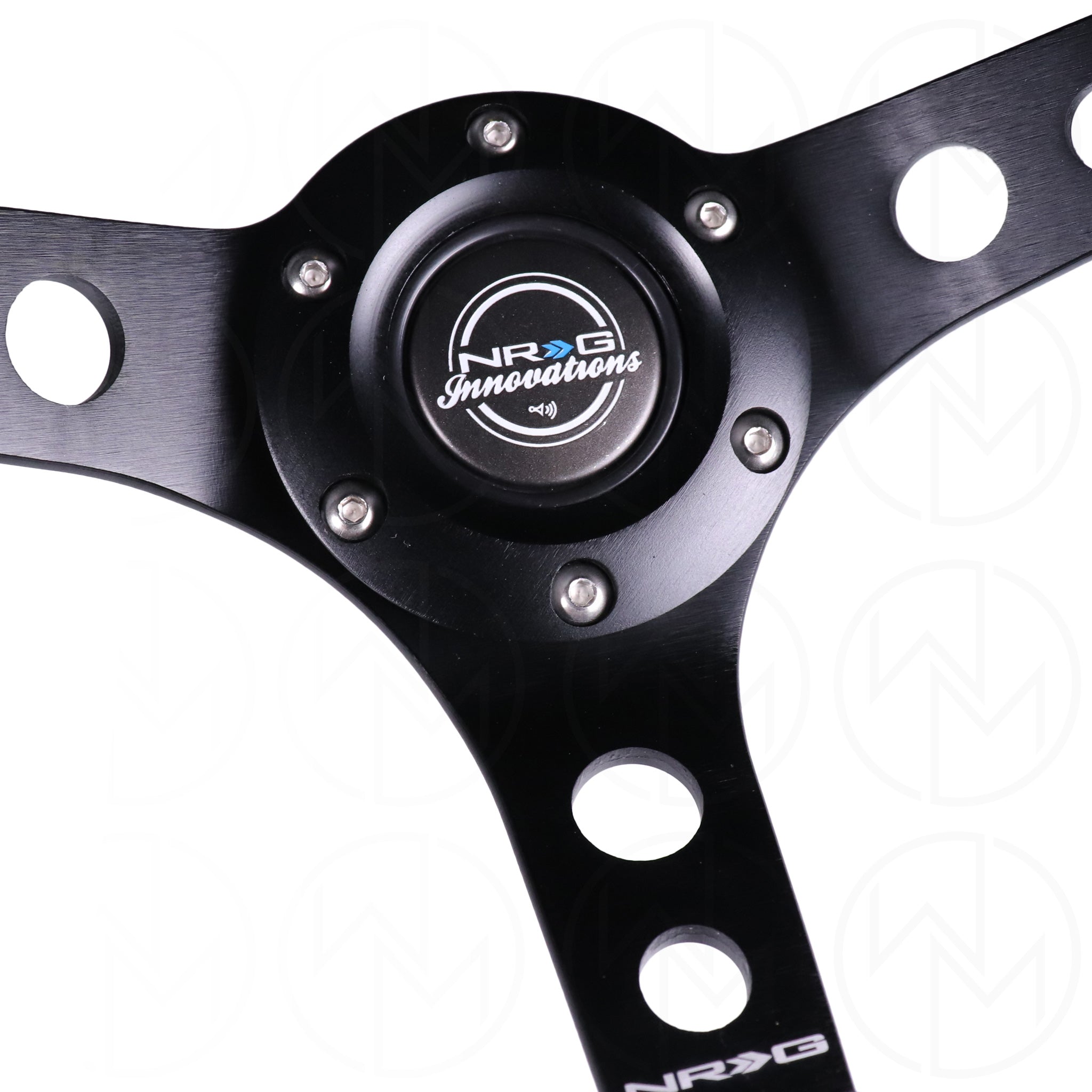 NRG Sports Steering Wheel - 350mm Leather w/Yellow Marker & Spoke Holes w/Black Stitch