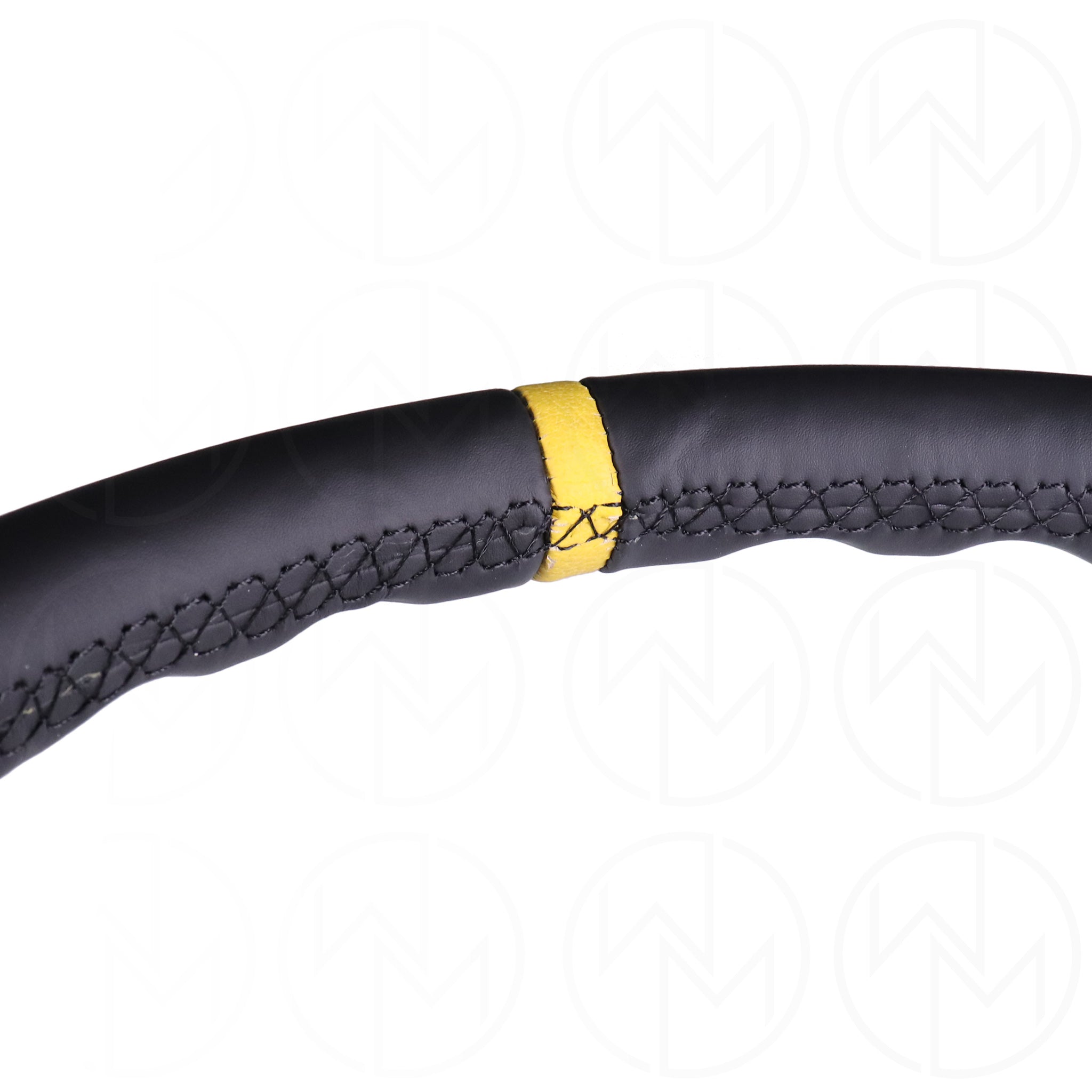 NRG Sports Steering Wheel - 350mm Leather w/Yellow Marker & Spoke Holes w/Black Stitch
