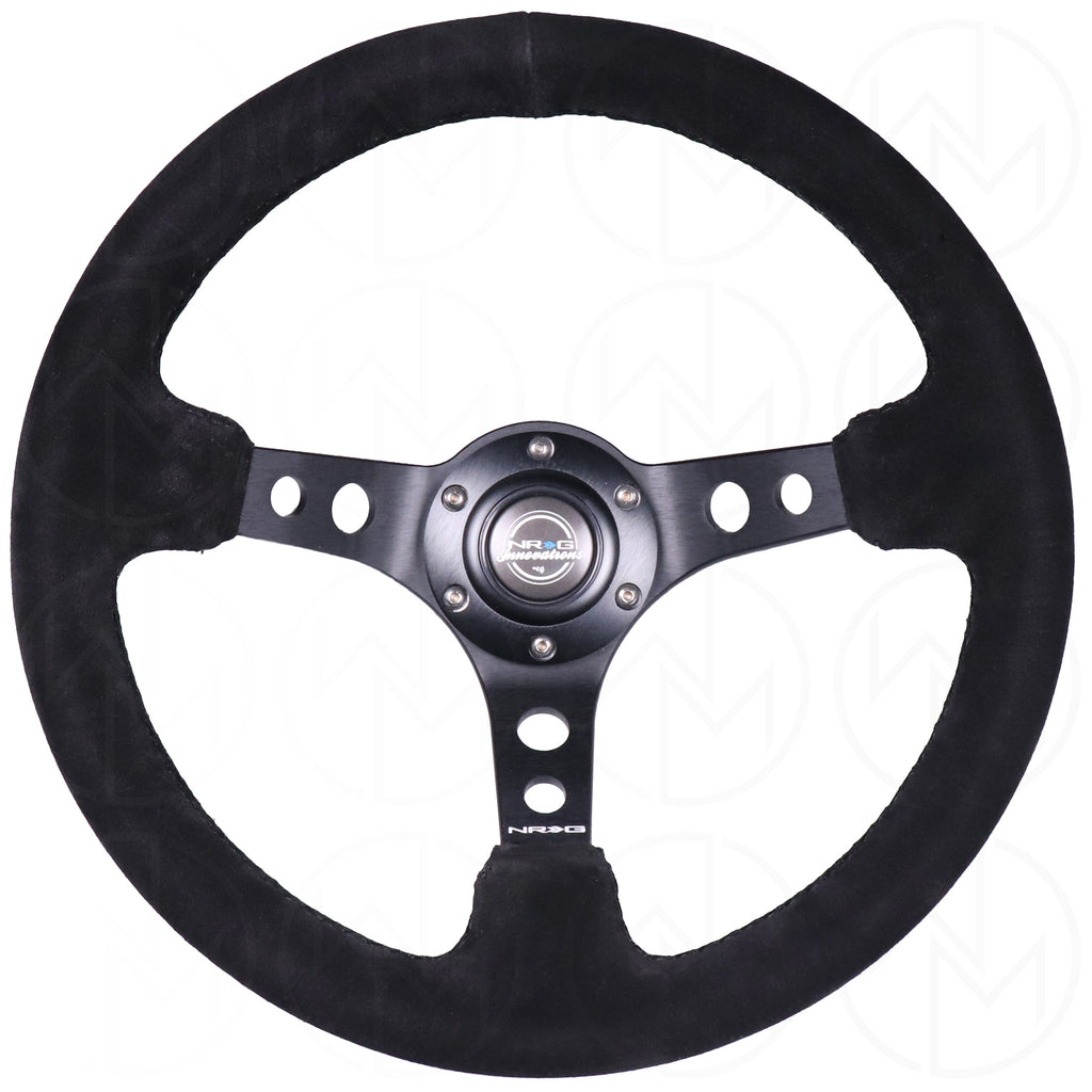 NRG Sports Steering Wheel - 350mm Suede w/Spoke Holes & Black Stitch