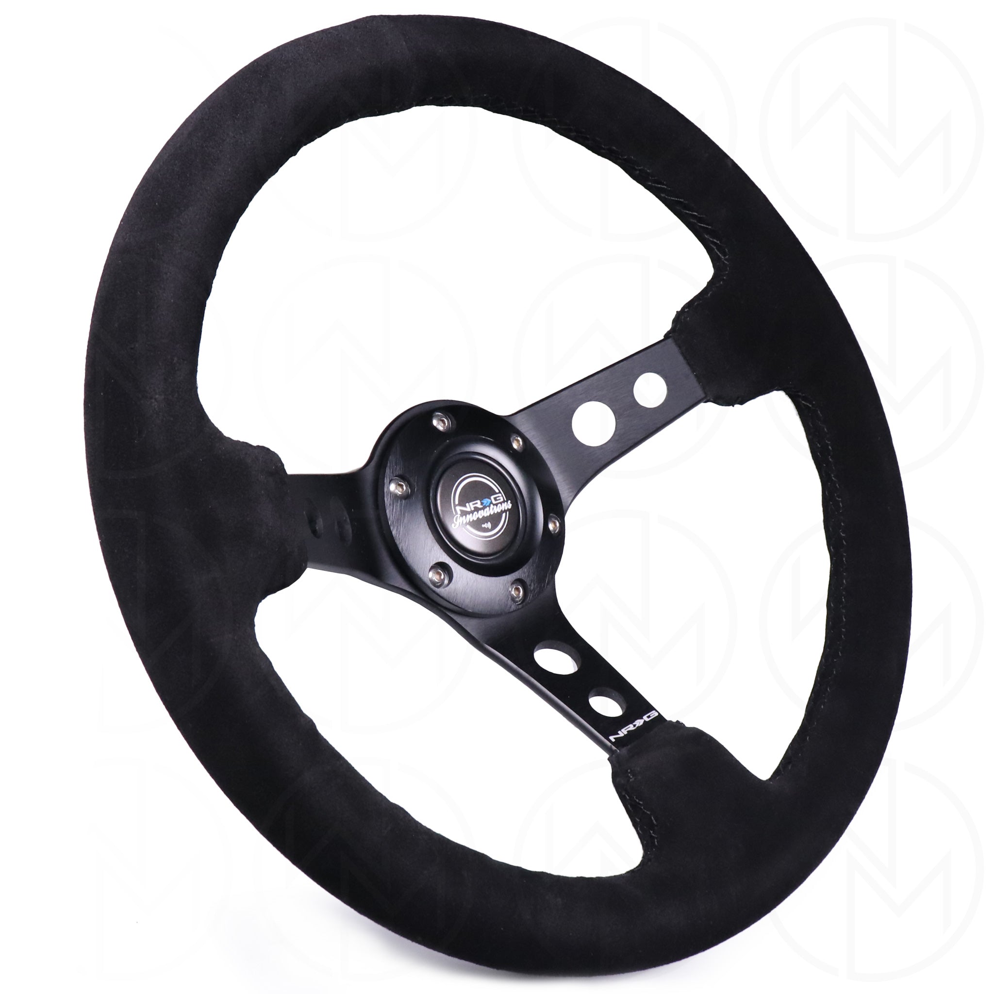 NRG Sports Steering Wheel - 350mm Suede w/Spoke Holes & Black Stitch