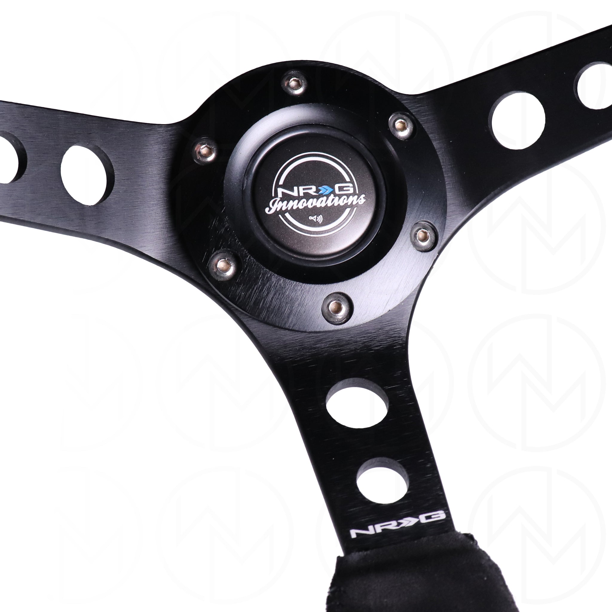 NRG Sports Steering Wheel - 350mm Suede w/Spoke Holes & Black Stitch