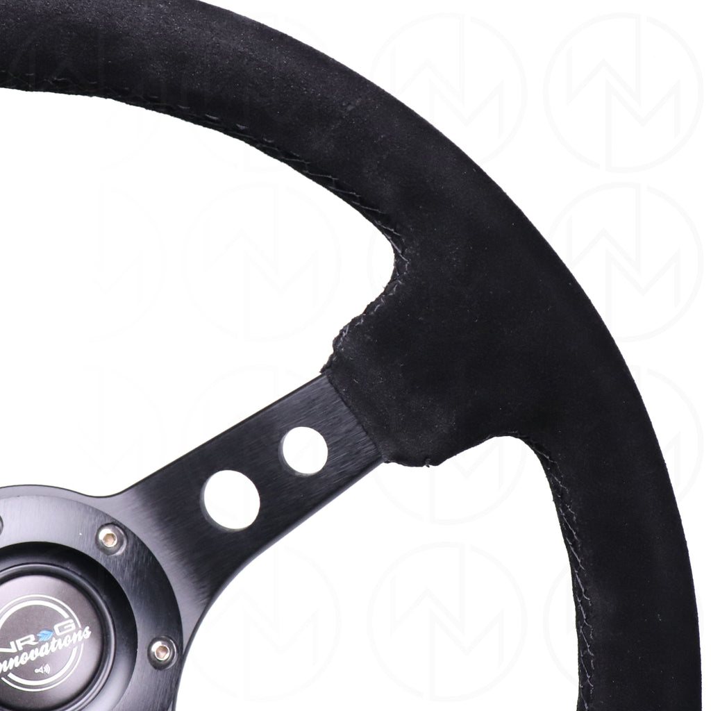 NRG Sports Steering Wheel - 350mm Suede w/Spoke Holes & Black Stitch