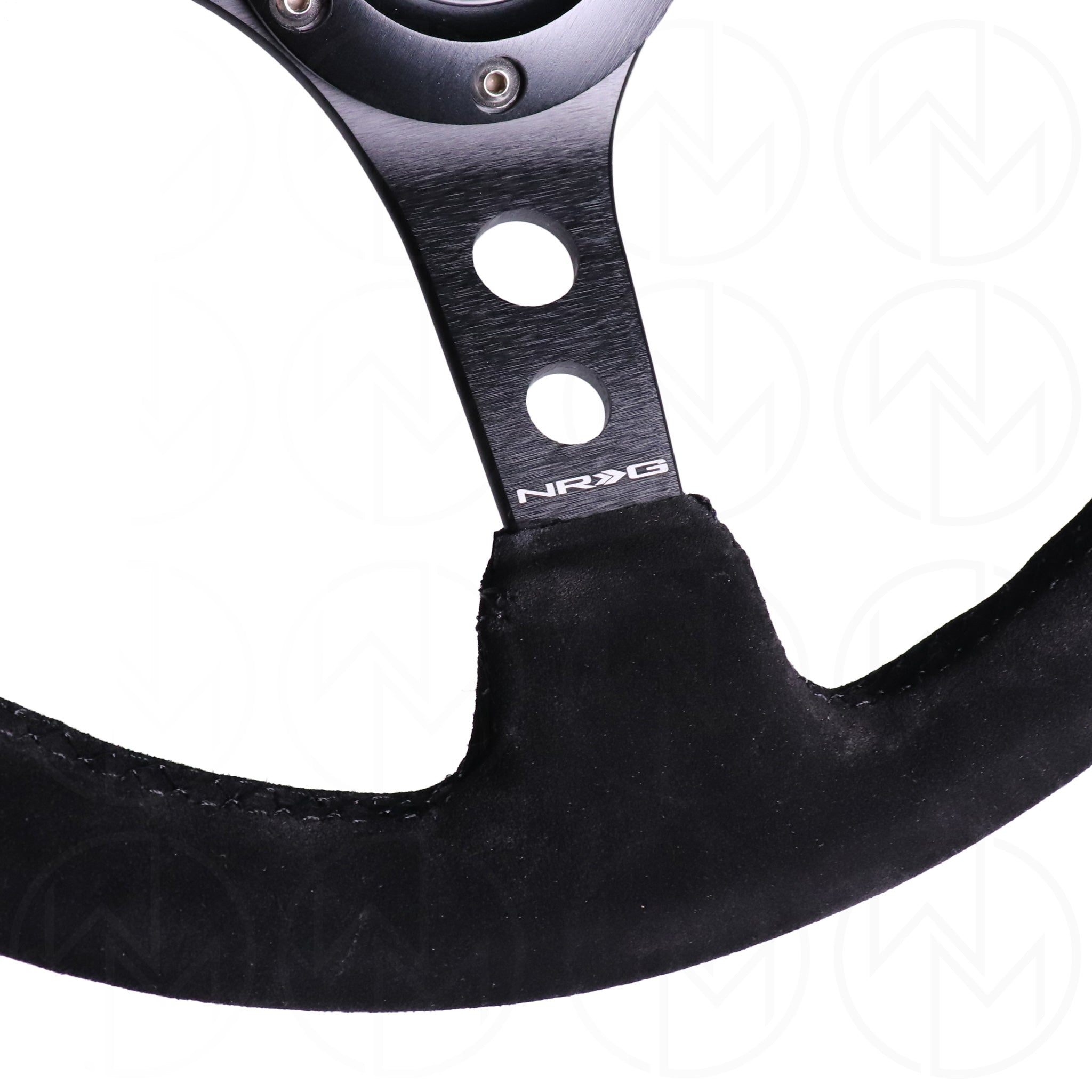 NRG Sports Steering Wheel - 350mm Suede w/Spoke Holes & Black Stitch