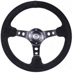 NRG Sports Steering Wheel - 350mm Suede w/Spoke Holes & Black Stitch