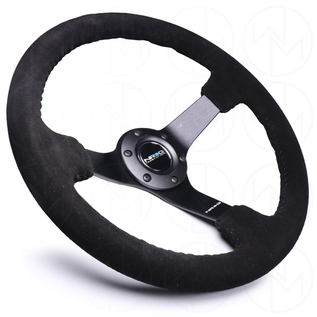 NRG Sport Steering Wheel - 350mm Suede w/Solid Spoke & Baseball Black Stitch