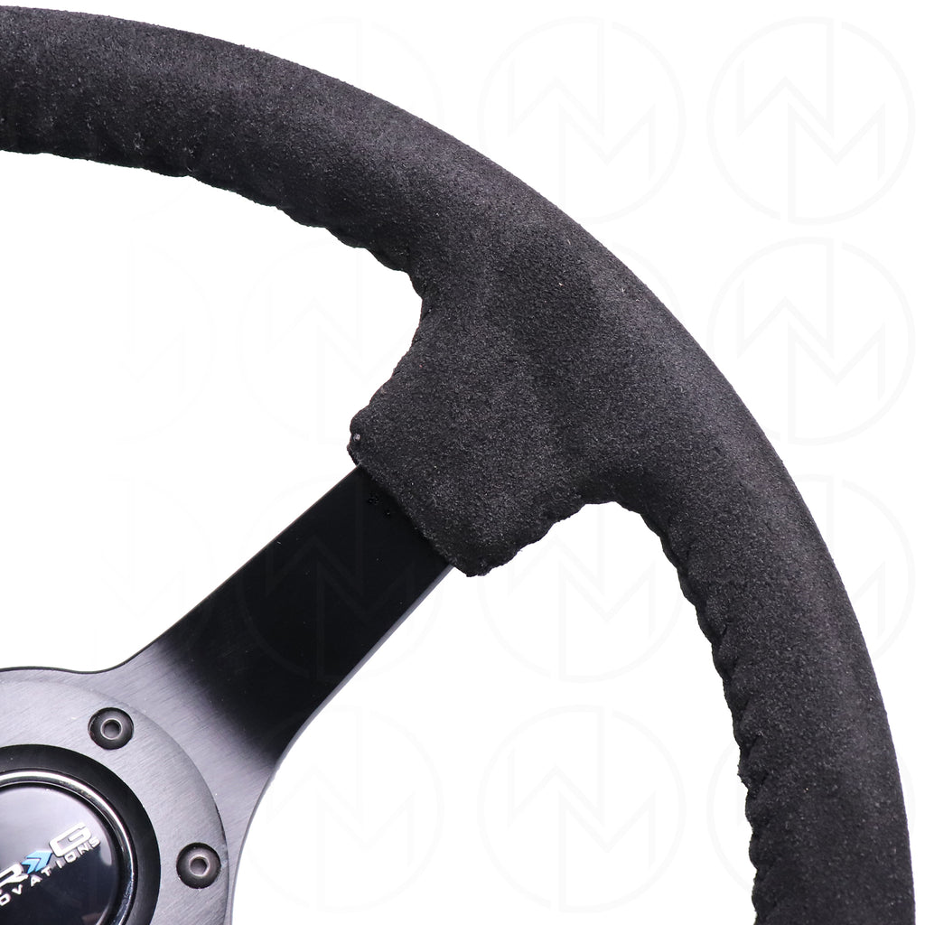NRG Sport Steering Wheel - 350mm Suede w/Solid Spoke & Baseball Black Stitch