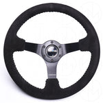 NRG Sport Steering Wheel - 350mm Suede w/Solid Spoke & Baseball Black Stitch