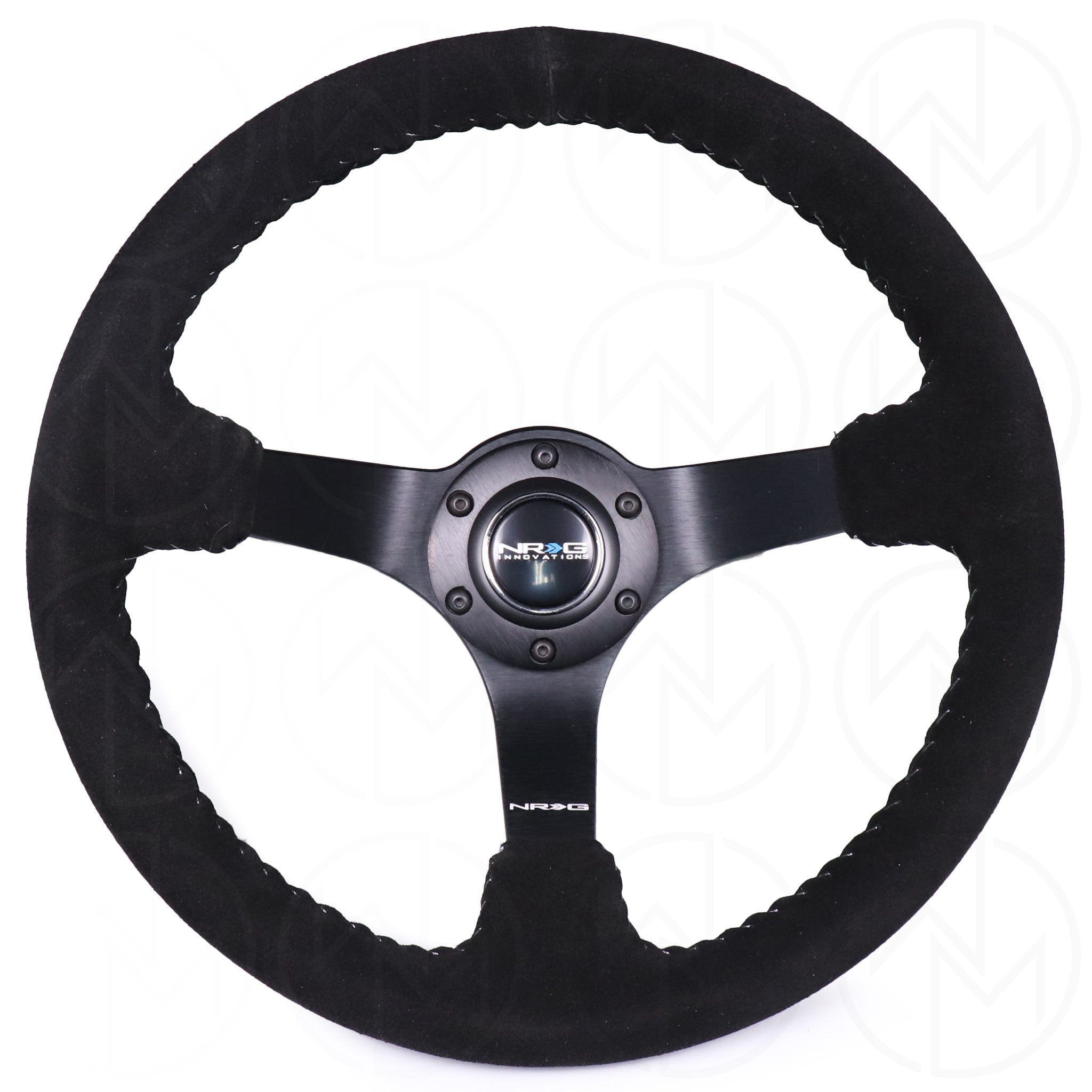 NRG Sport Steering Wheel - 350mm Suede w/Solid Spoke & Baseball Silver Stitch