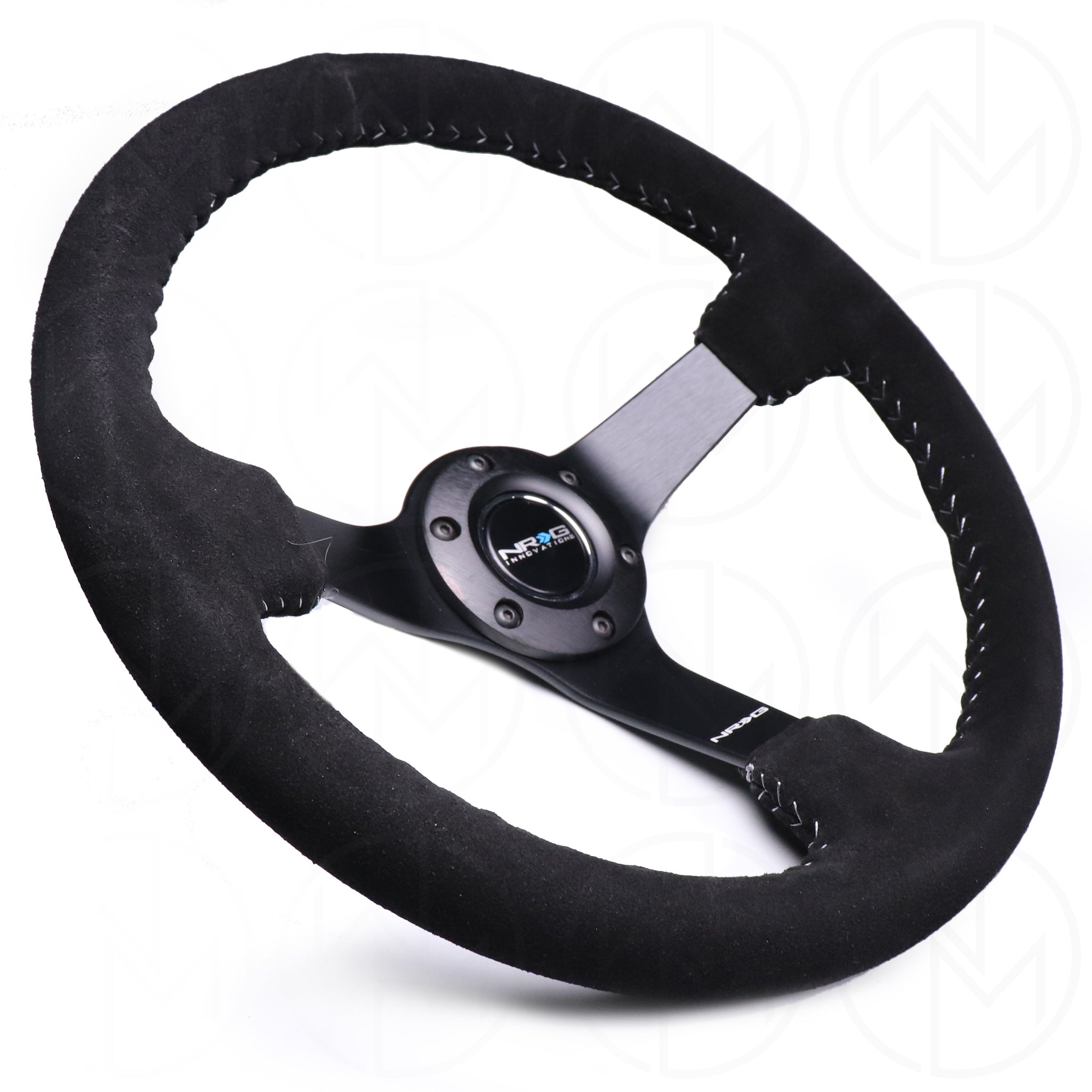 NRG Sport Steering Wheel - 350mm Suede w/Solid Spoke & Baseball Silver Stitch