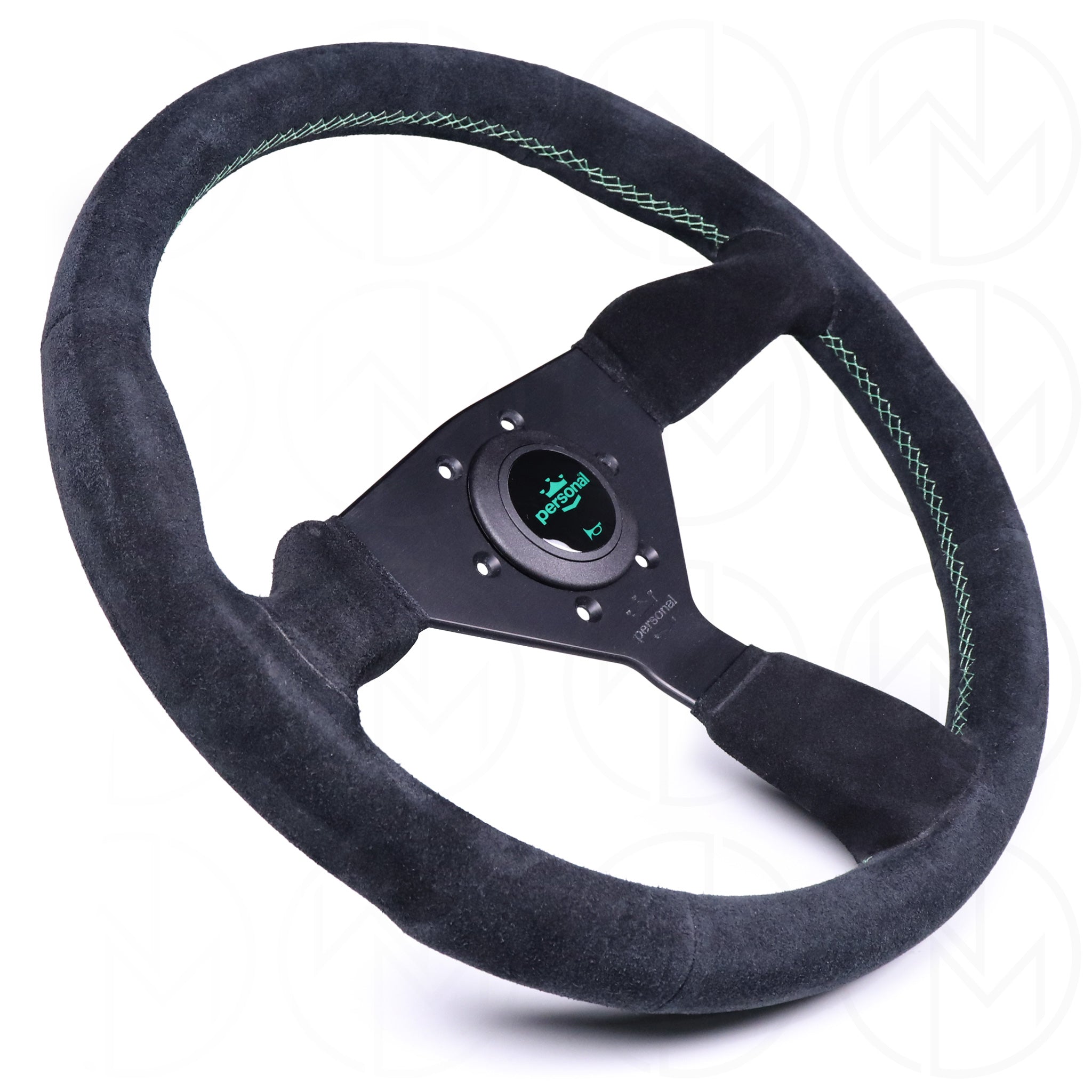 Personal Grinta Steering Wheel - 350mm Suede w/Green Stitch