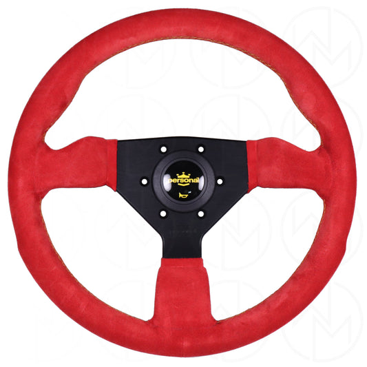 Personal Grinta Steering Wheel - 330mm Red Suede w/Yellow Stitch