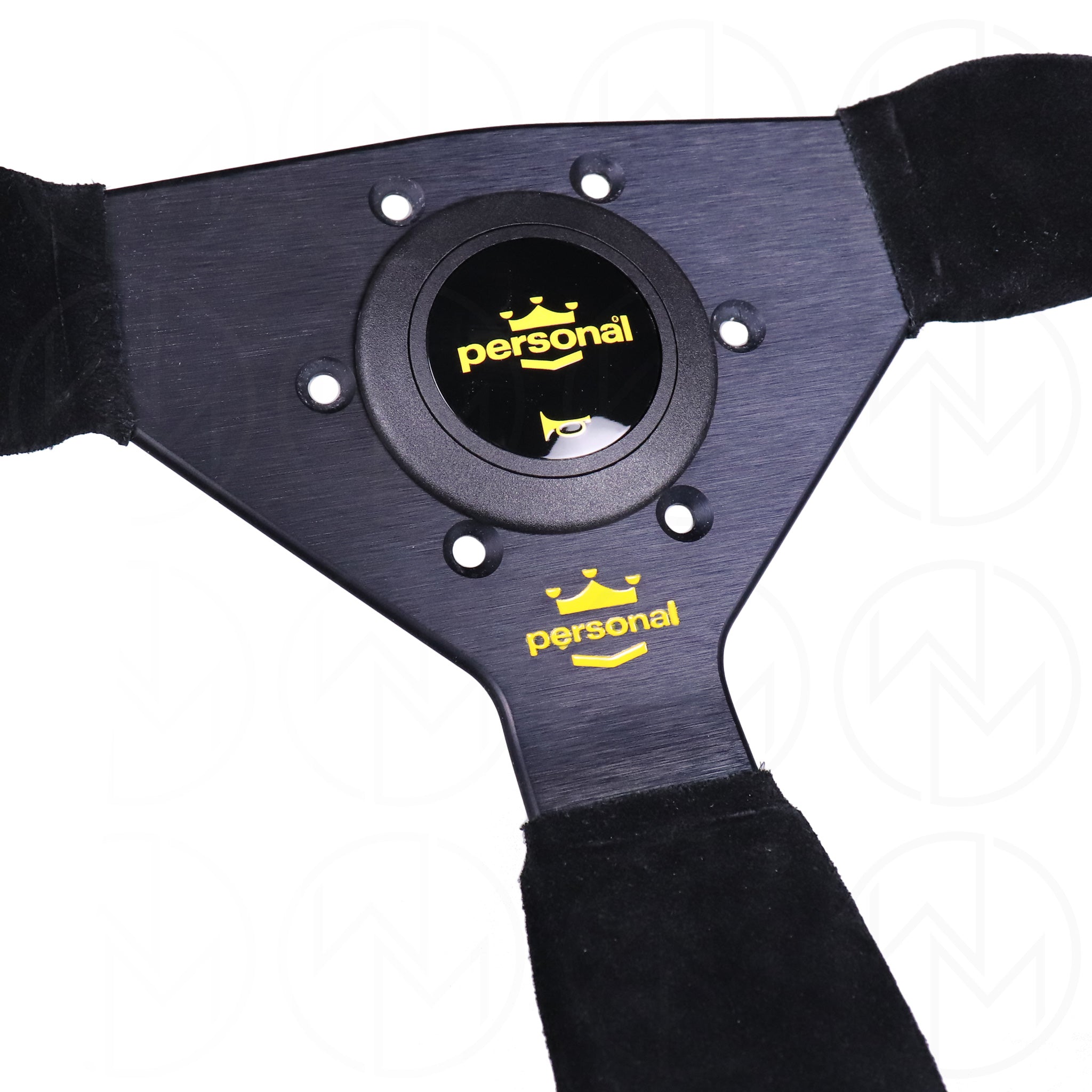Personal Grinta Steering Wheel - 350mm Suede w/Yellow Stitch & Logo