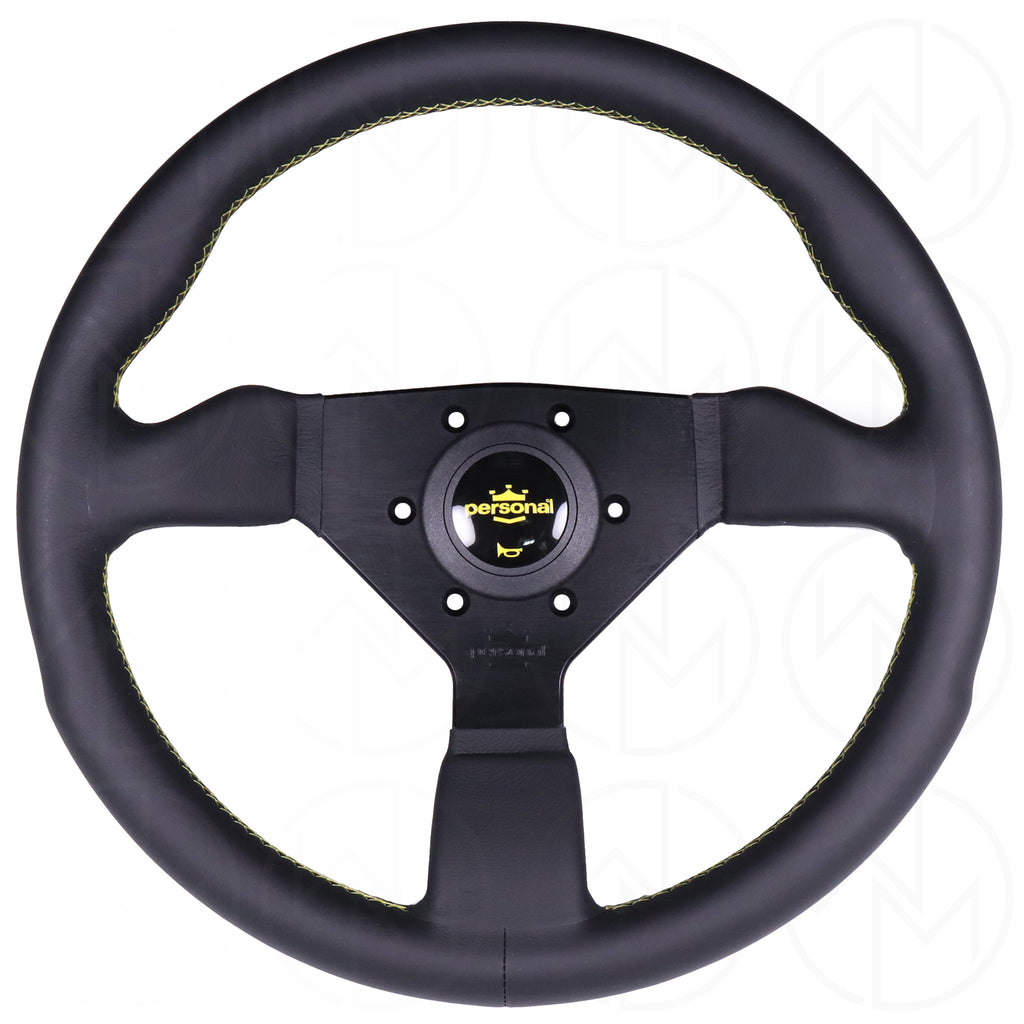 Personal Grinta Steering Wheel - 330mm Leather w/Yellow Stitch