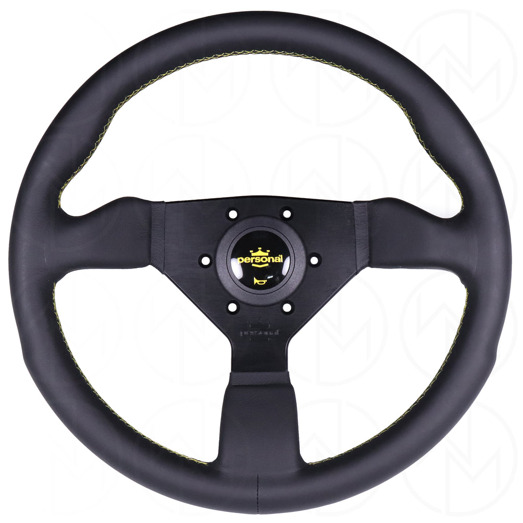 Personal Grinta Steering Wheel - 330mm Leather w/Yellow Stitch
