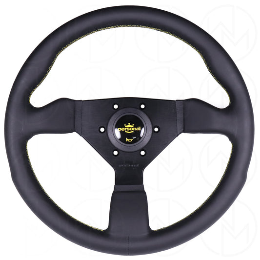 Personal Grinta Steering Wheel - 350mm Leather w/Yellow Stitch