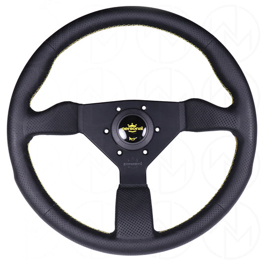 Personal Grinta Steering Wheel - 350mm Perforated Leather w/Yellow Stitch