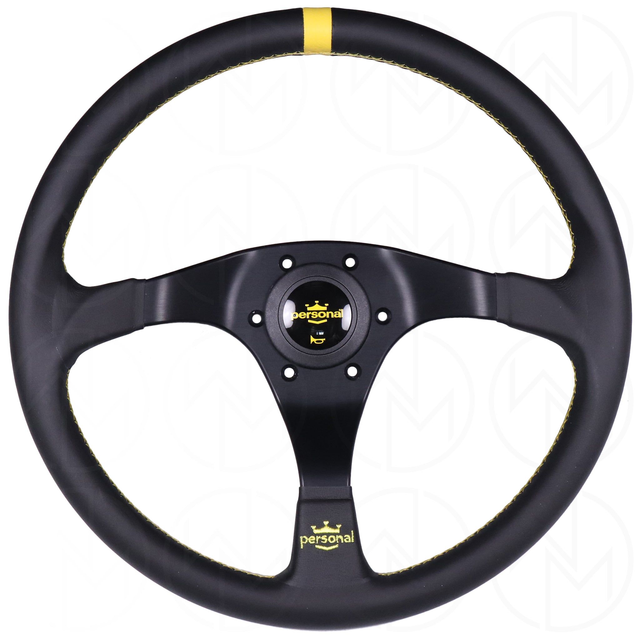Personal Trophy Steering Wheel - 350mm Leather w/Yellow Stitch