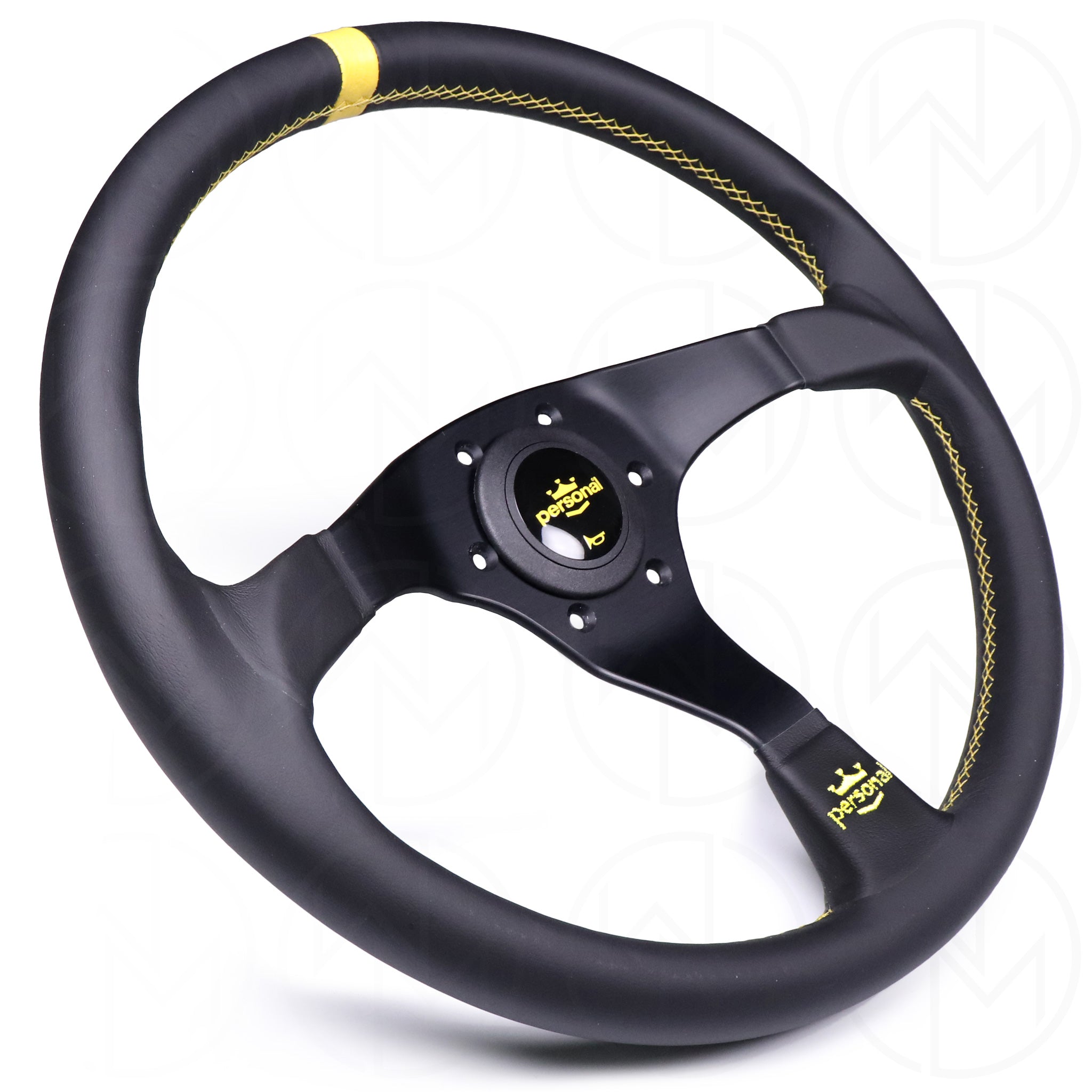 Personal Trophy Steering Wheel - 350mm Leather w/Yellow Stitch
