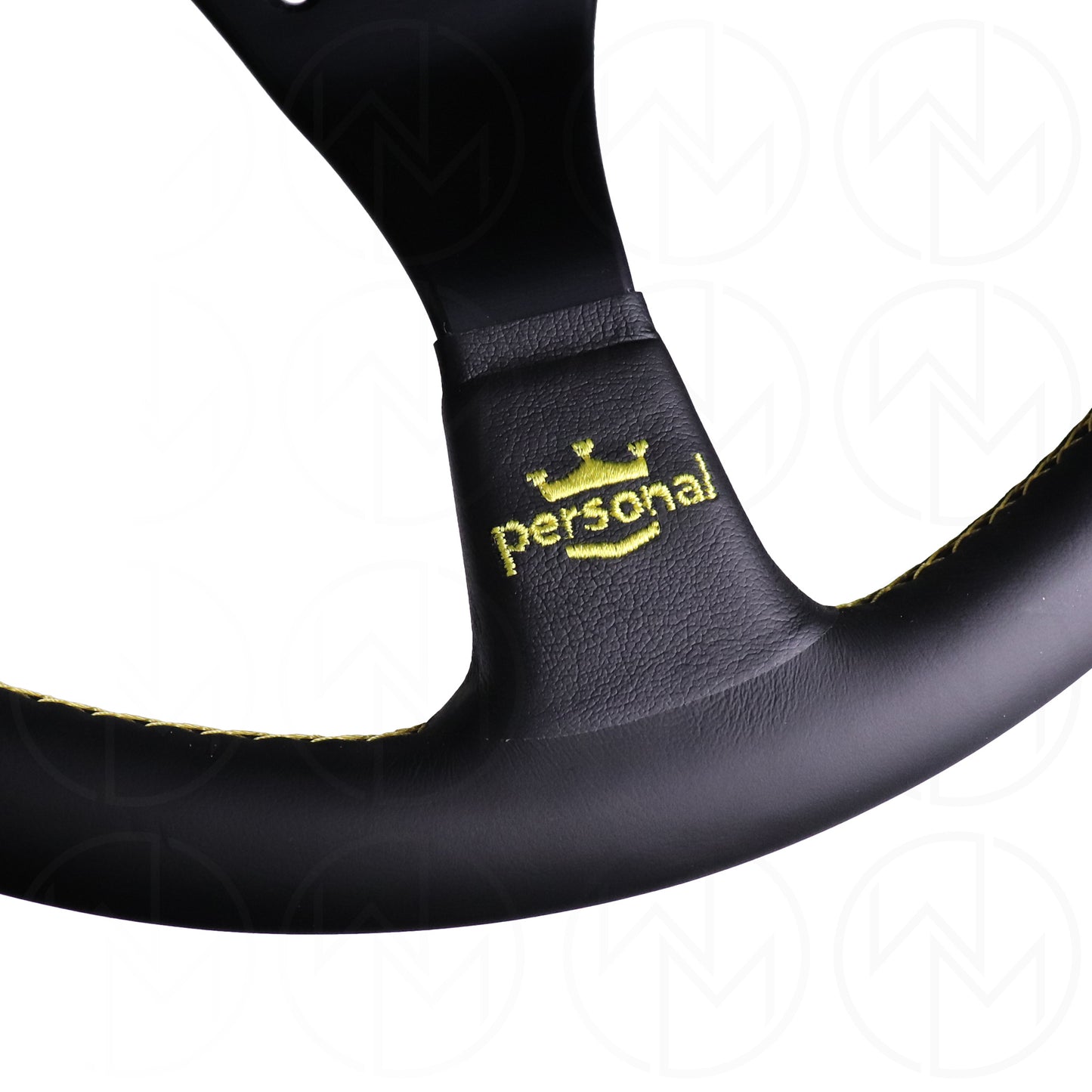 Personal Trophy Steering Wheel - 350mm Leather w/Yellow Stitch