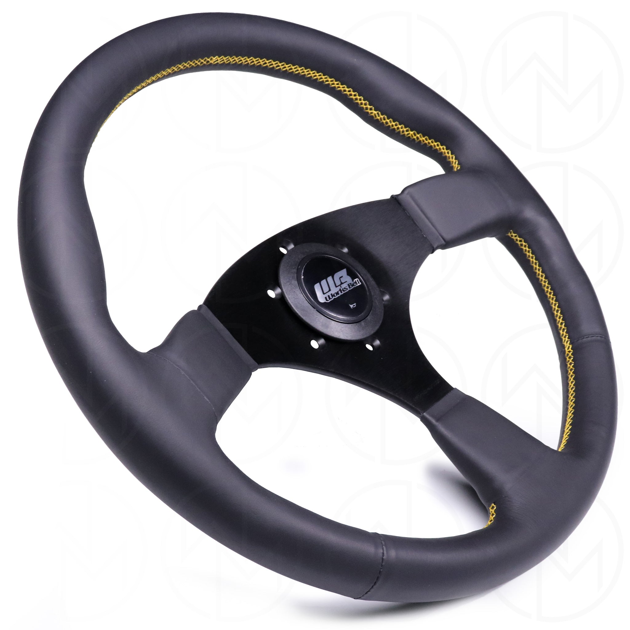 Works Bell Type III Steering Wheel - 350mm Leather w/ Yellow Stitch
